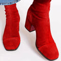 Women's Leopard-Print Toe Suede-Finish Booties with Contrast Zip - Red