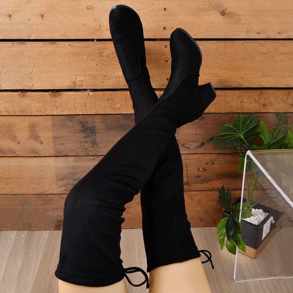 Women's Fitted Suede Over-the-Knee Boots with Rounded Toe