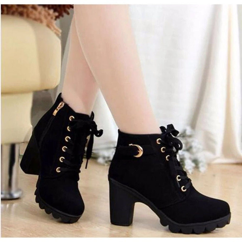 Women's Platform Lug Sole Lace-Up Booties in Suede Finish