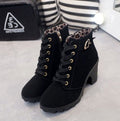 Women's Platform Lug Sole Lace-Up Booties in Suede Finish - Black