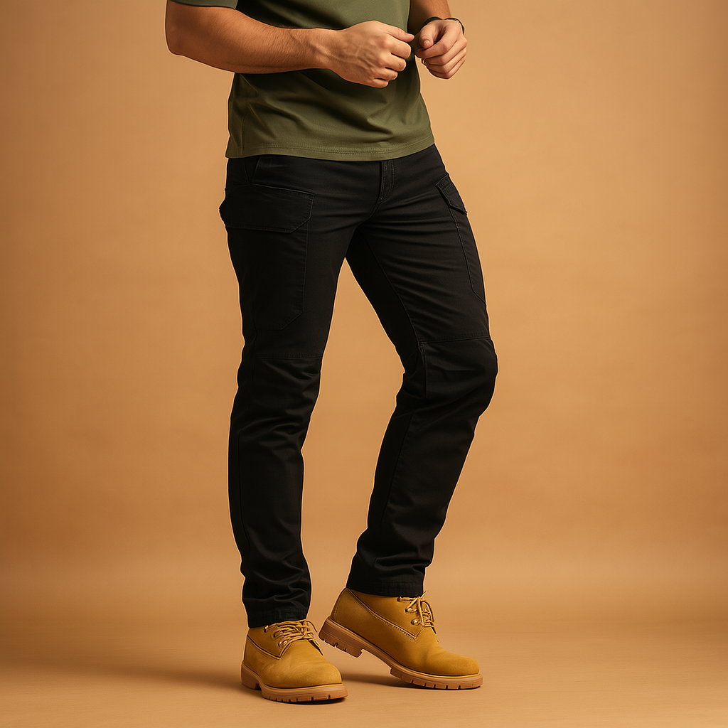 Men's Tactical Straight-Leg Cargo Pants with Utility Pockets - Black