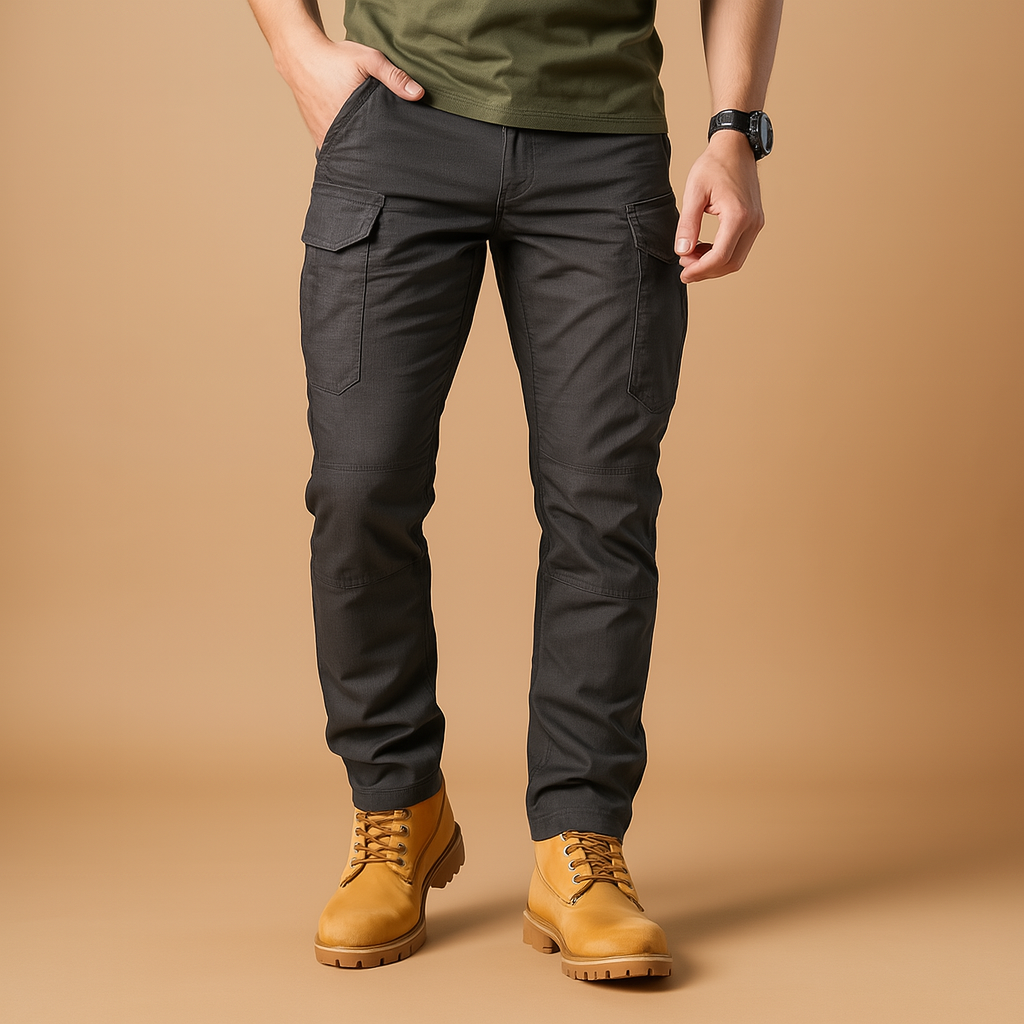 Men's Tactical Straight-Leg Cargo Pants with Utility Pockets - Dark Gray