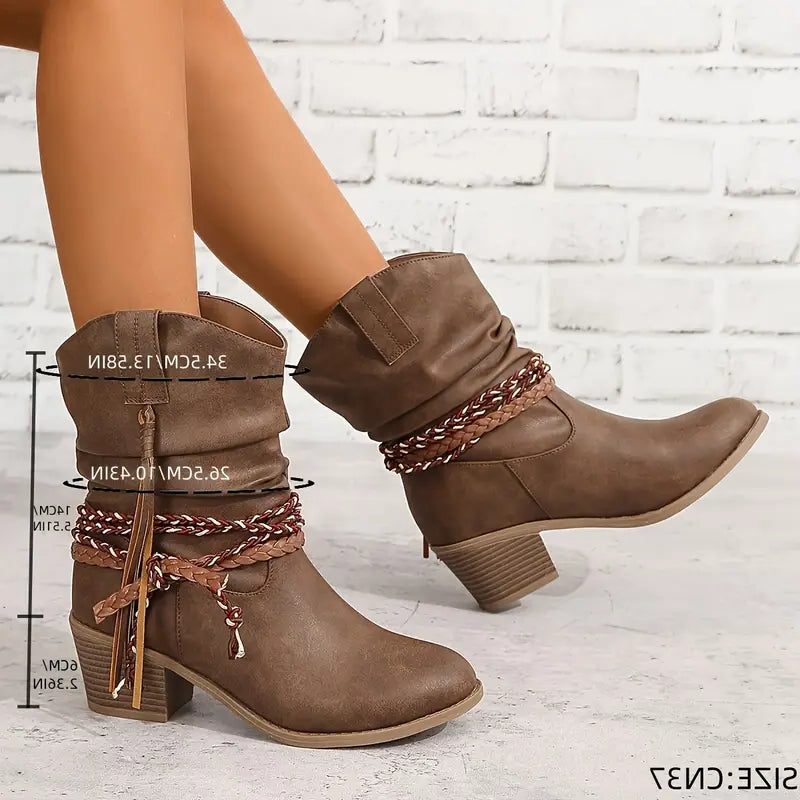 Women's Suede Gathered-Shaft Booties with Braided Ankle Band