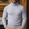 Men's Twisted-Cable Rolled-Neck Sweater in a Slim Cut - Gray