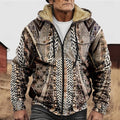 Men's Heritage Print Hooded Jacket with Lined Body and Full Zip - Khaki