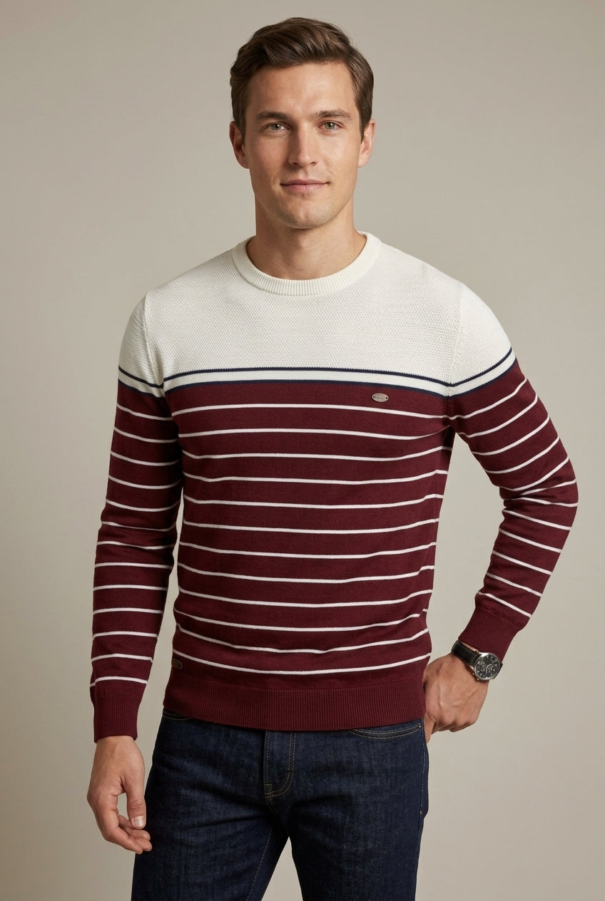 Men's Casual Striped Pullover Sweater with Crew Neck