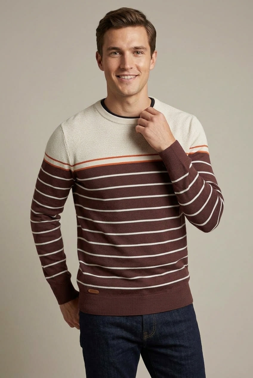 Men's Casual Striped Pullover Sweater with Crew Neck