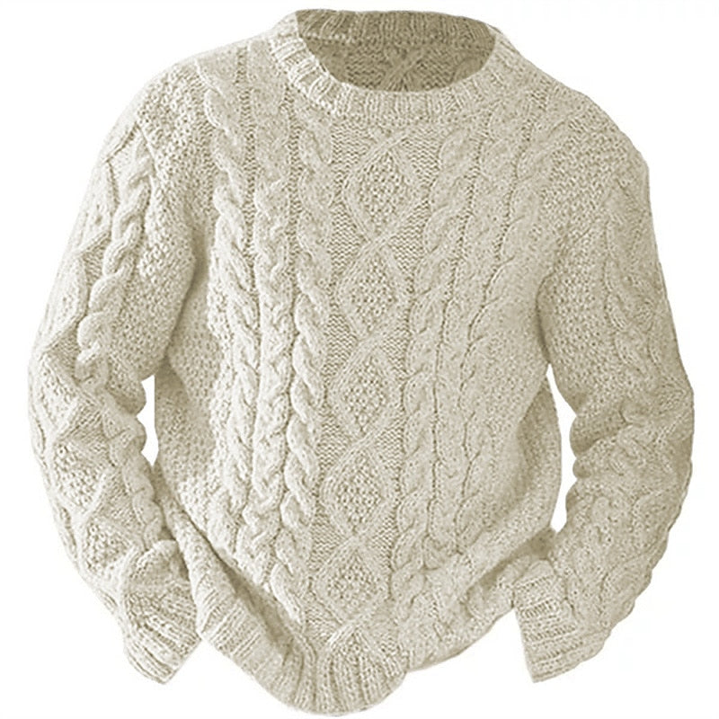 Men's Timeless Cable-Knit Crewneck Sweater - Beige