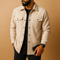 Men's Brushed Flannel Button-Up with Two Chest Pockets - Beige