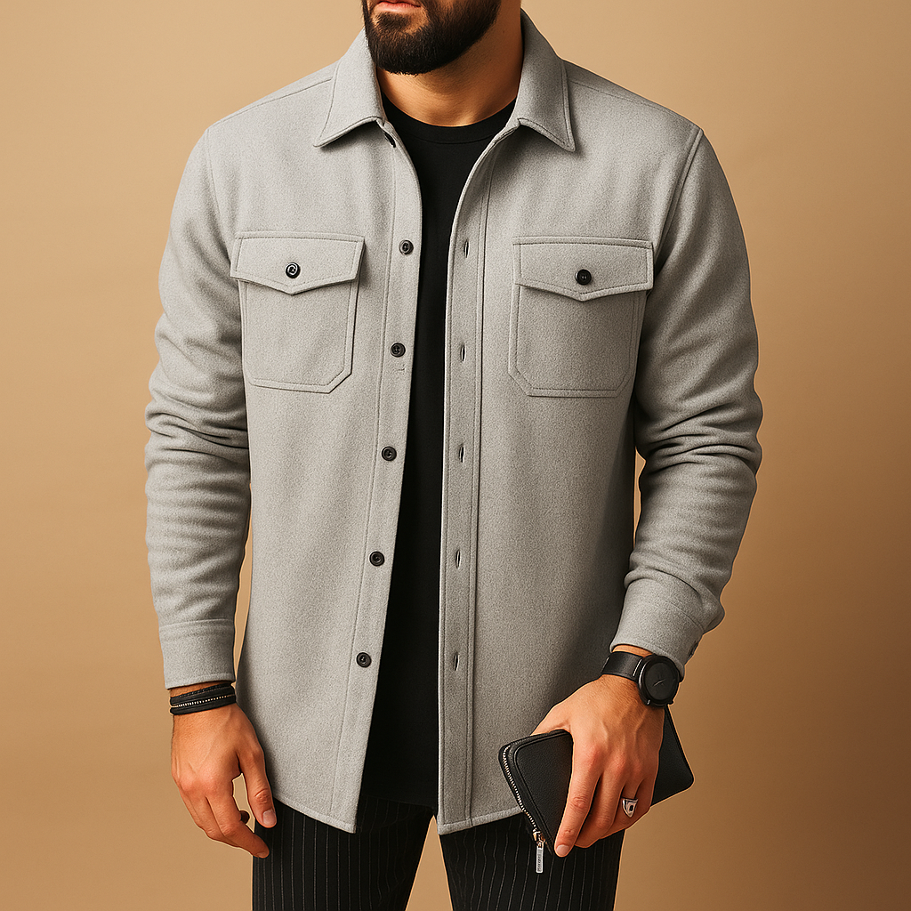 Men's Brushed Flannel Button-Up with Two Chest Pockets - Gray