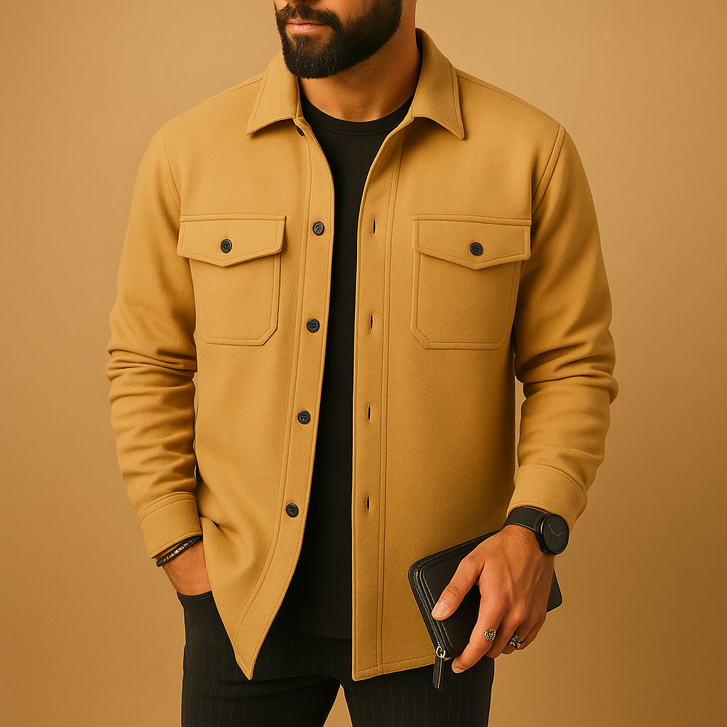 Men's Brushed Flannel Button-Up with Two Chest Pockets - Brown