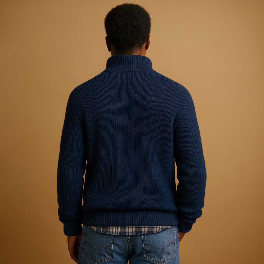 Men's Wool Ribbed Quarter-Zip Sweater for Winter Commutes