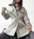 Women's Snap-Front Diamond-Quilted Jacket with Pointed Collar - Light Gray