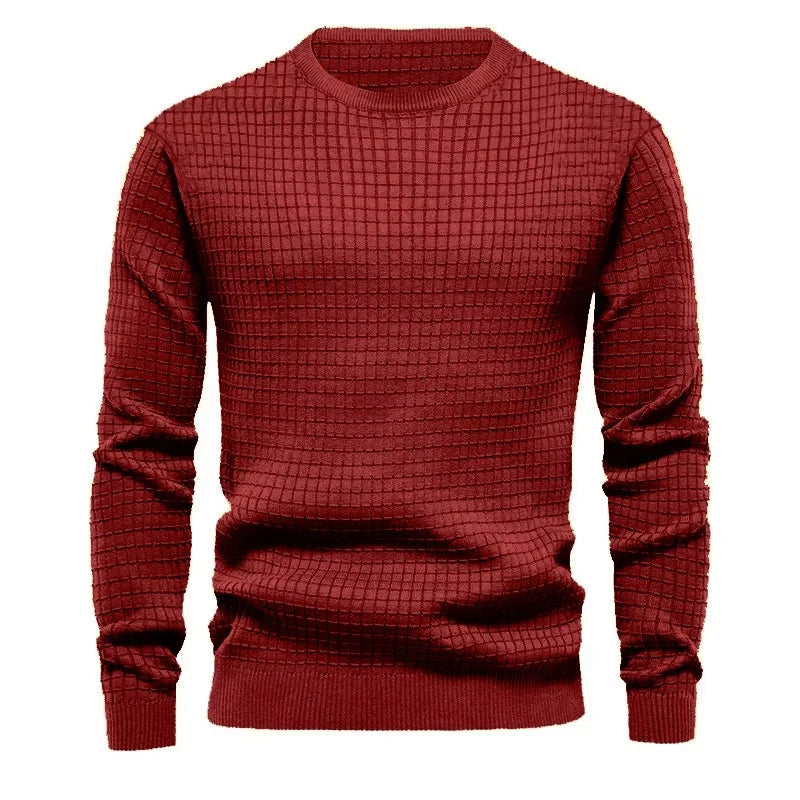 Men's Classic Waffle-Knit Pullover Sweater - Burgundy
