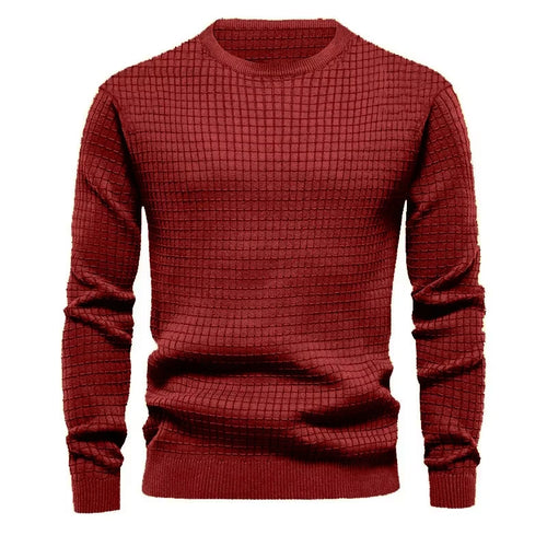 Men's Classic Waffle-Knit Pullover Sweater - Burgundy