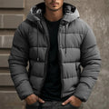 Men's Drawstring-Hood Puffer Jacket with Wind-Resistant Shell - Gray
