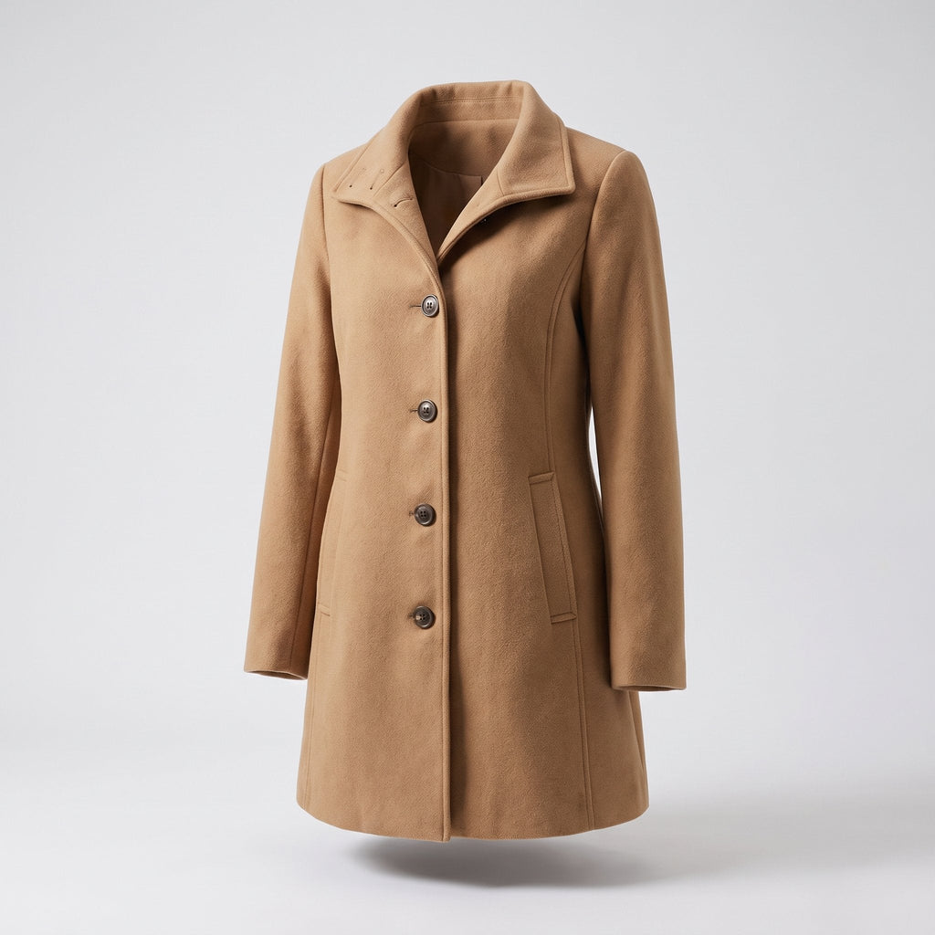 Women's Straight-Cut Wool-Style Button-Up Everyday Coat - Brown