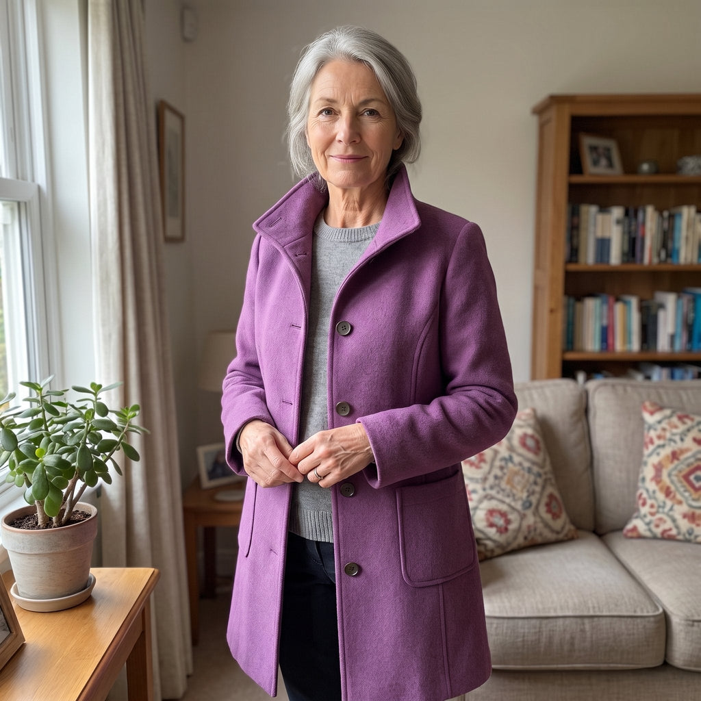 Women's Straight-Cut Wool-Style Button-Up Everyday Coat
