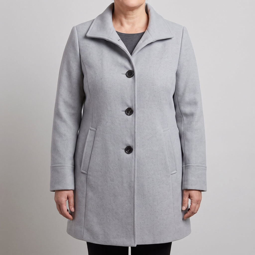 Women's Straight-Cut Wool-Style Button-Up Everyday Coat