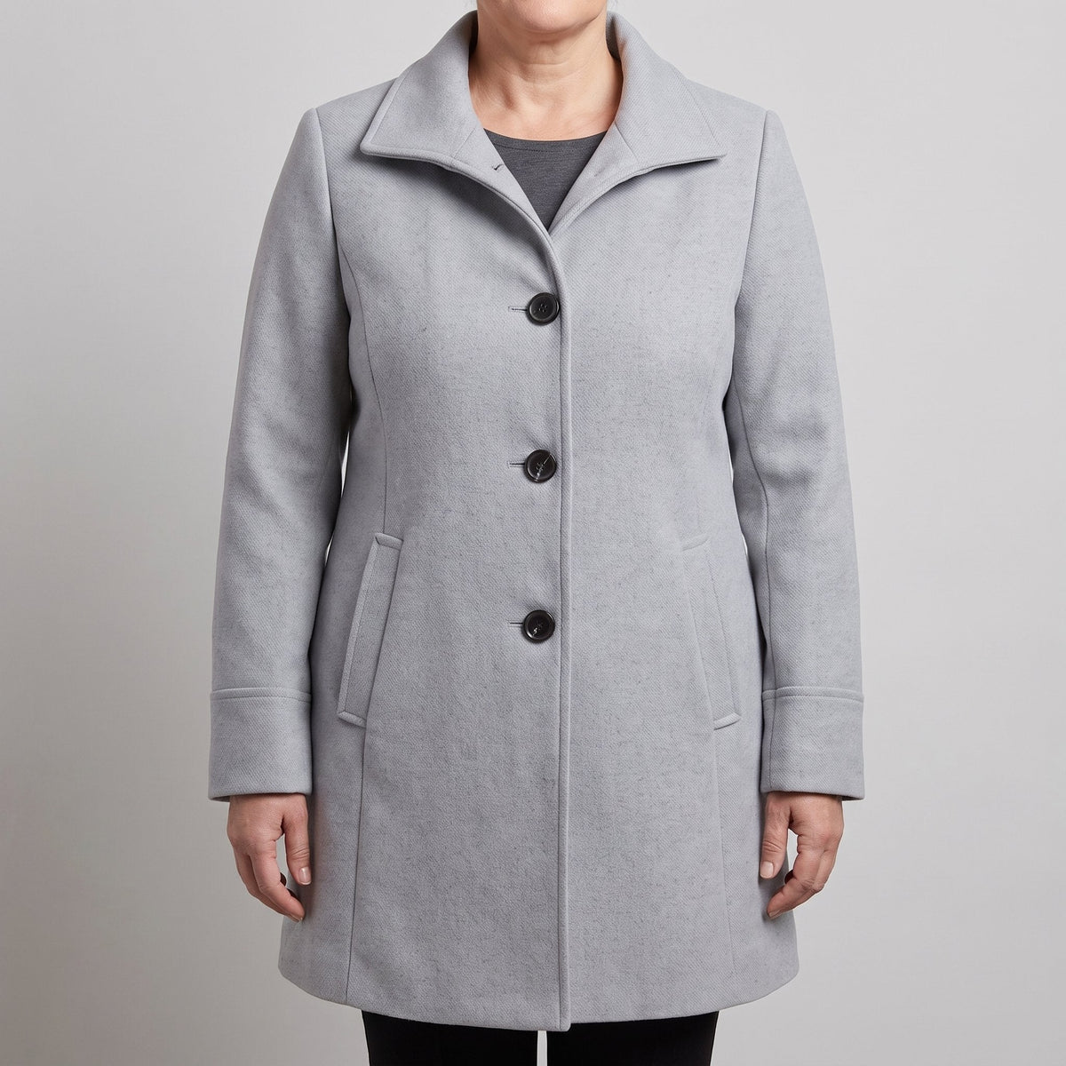 Women's Straight-Cut Wool-Style Button-Up Everyday Coat