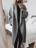 Women's Long Cotton-Style Overcoat with Relaxed Tailoring - Gray