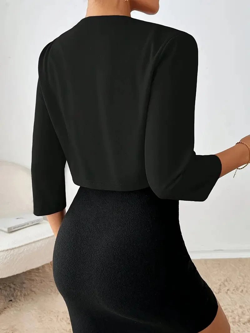 Women's Waist-Length Open-Front Blazer with Pleated Shape