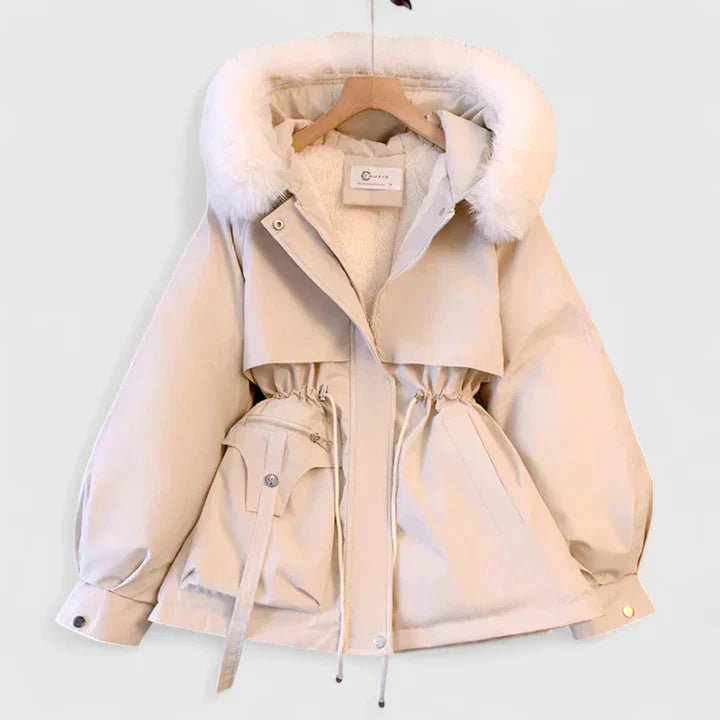 Women's Cinched-Waist Padded Jacket with Wind-Resistant Shell - White