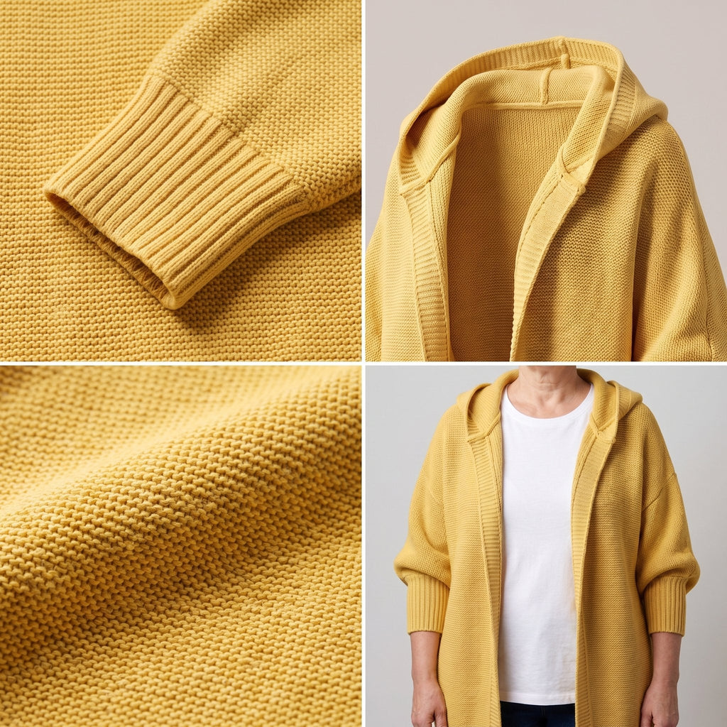 Women's Oversized-Hood Open Cardigan with Knee-Length Cut