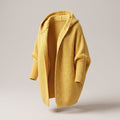 Women's Oversized-Hood Open Cardigan with Knee-Length Cut - Yellow