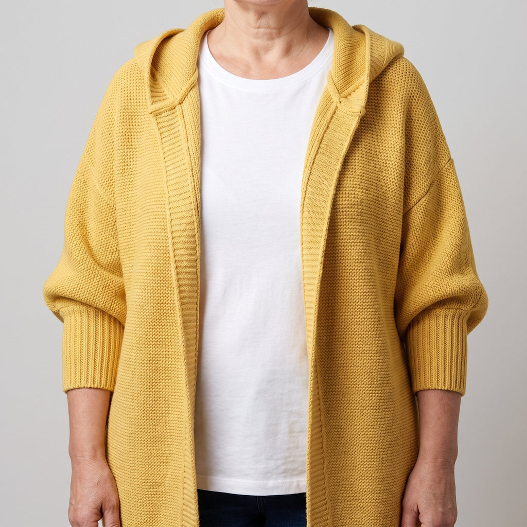 Women's Oversized-Hood Open Cardigan with Knee-Length Cut