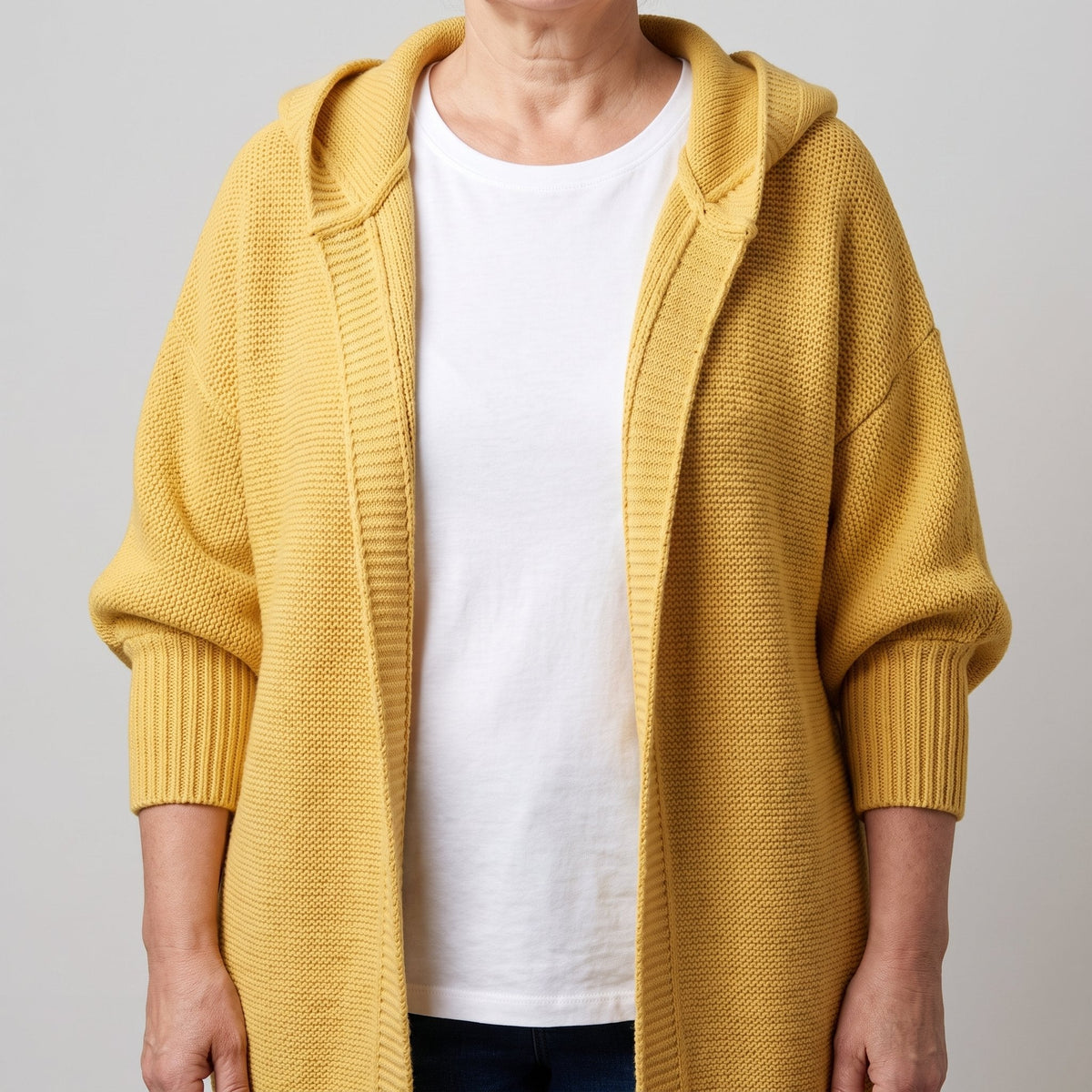 Women's Oversized-Hood Open Cardigan with Knee-Length Cut
