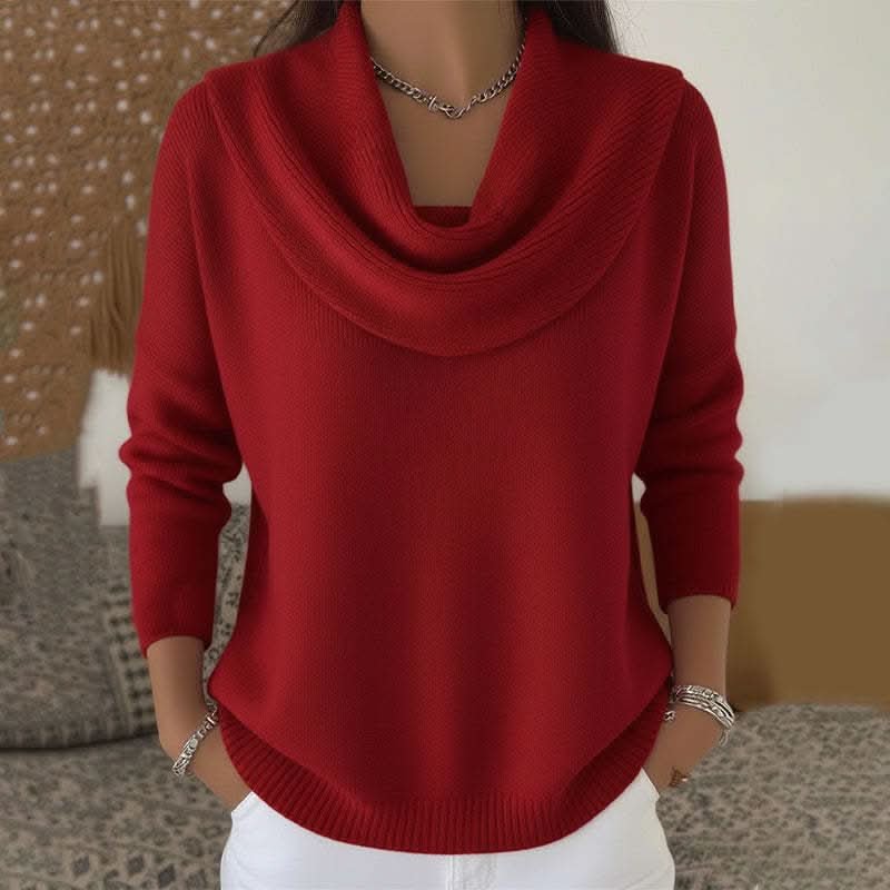 Women's Graceful Cowl Neck Sweater in a Cotton-Feel Blend - Red