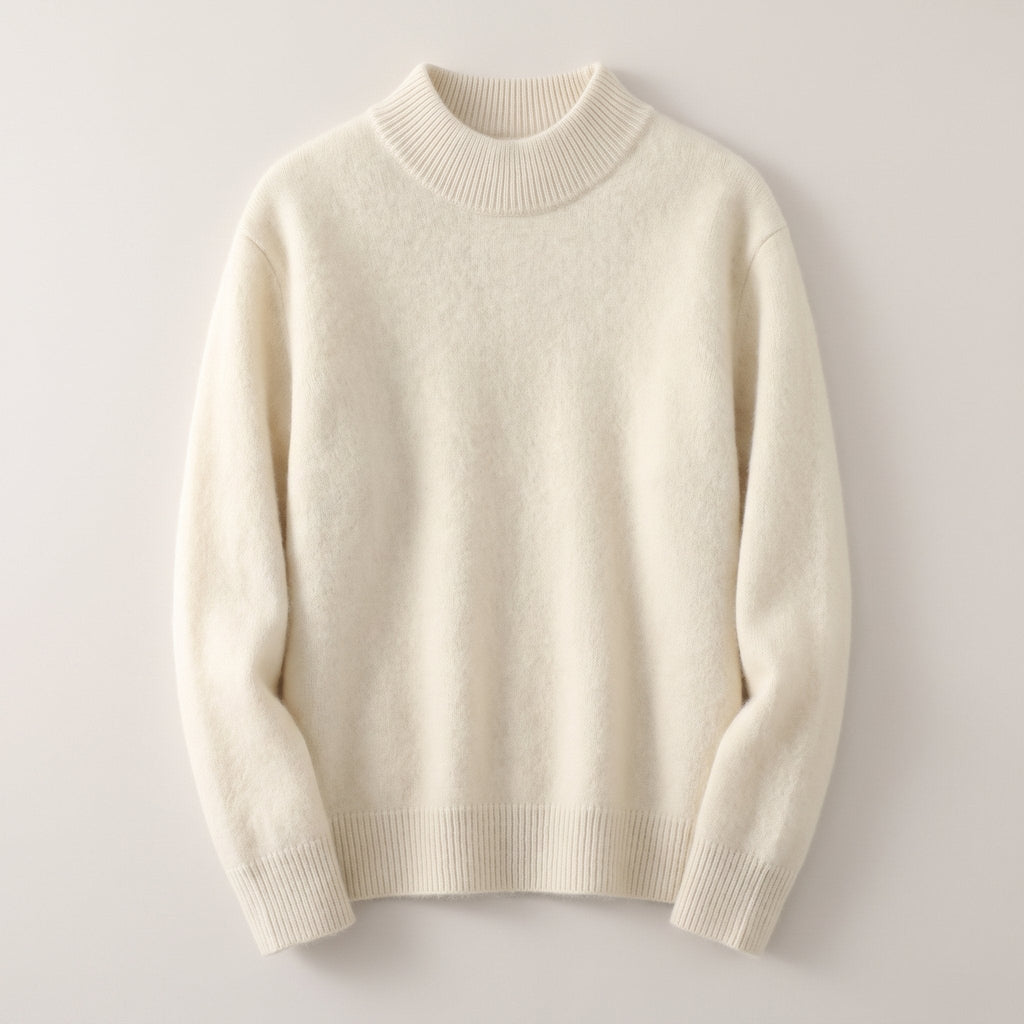 Women's Soft Mock Neck Sweater for Office and Weekend Layering - Cream
