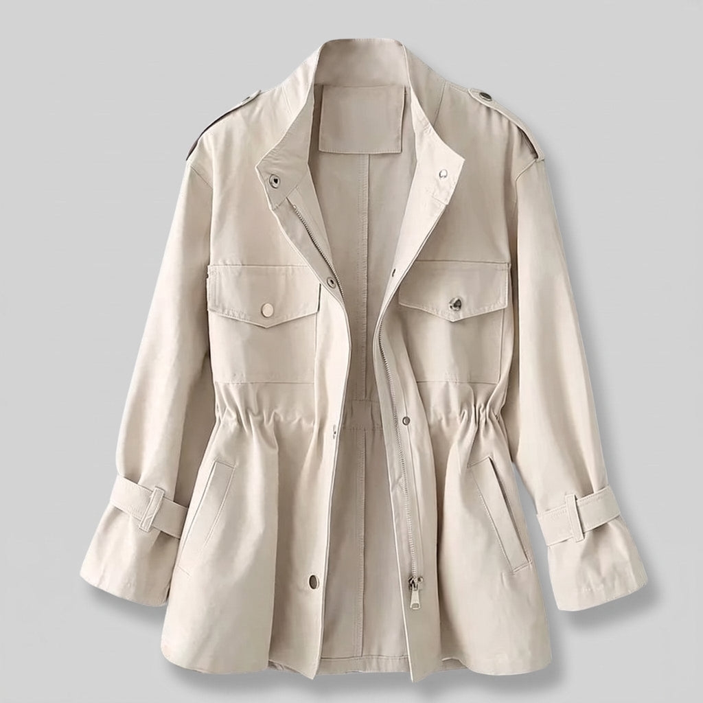 Women's Belted Double-Breasted Wool-Style Coat for Office and Weekend - Cream