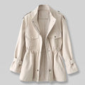 Women's Belted Double-Breasted Wool-Style Coat for Office and Weekend - Cream