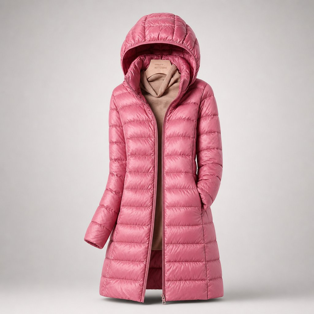 Women's Featherweight Tailored Down Jacket for Changeable Weather - Pink
