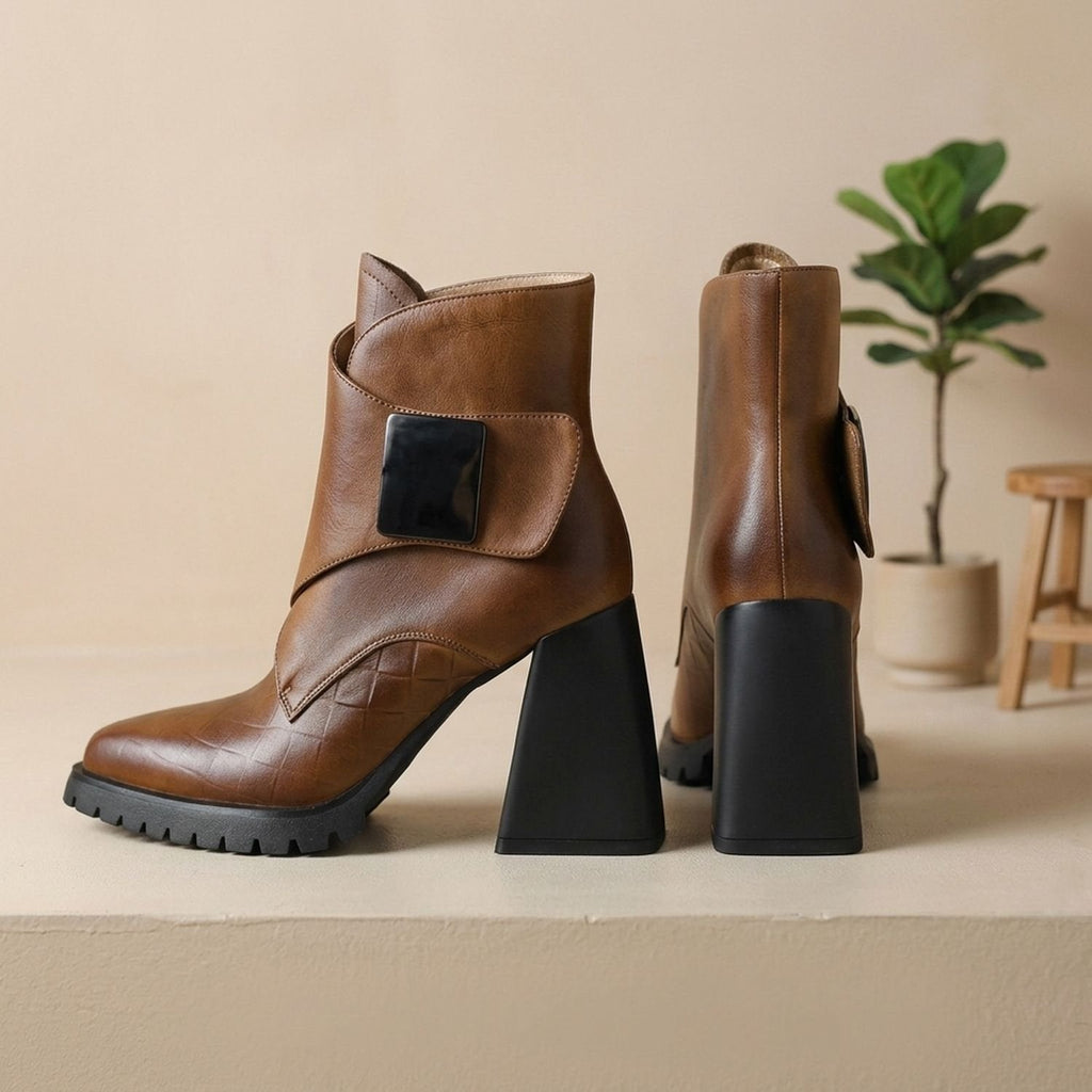 Women's Arch Support Lug Sole Chelsea Booties with Buckle Accent
