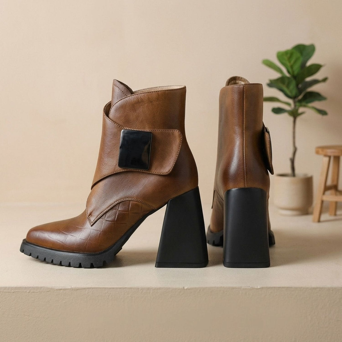 Women's Arch Support Lug Sole Chelsea Booties with Buckle Accent