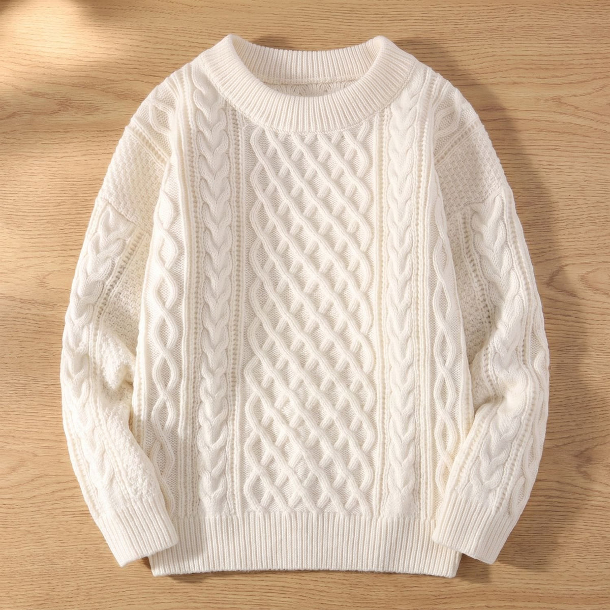 Women's Everyday Cable-Knit Crew Neck Sweater in a Relaxed Fit - White