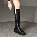 Women's Tall Platform Boots with Chunky Block Heel and Zip Entry - Black