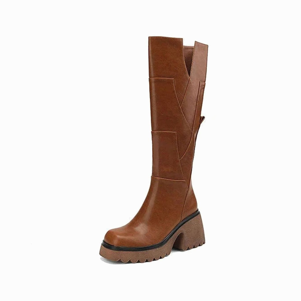 Women's Tall Platform Boots with Chunky Block Heel and Zip Entry