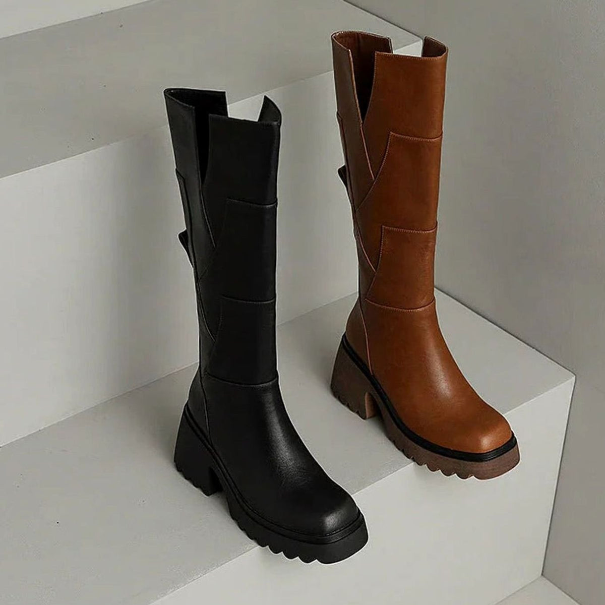 Women's Tall Platform Boots with Chunky Block Heel and Zip Entry