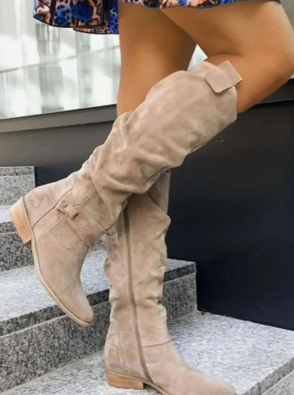 Women's Buckle-Strap Slouchy Boots with Suede-Look Finish - Light Brown