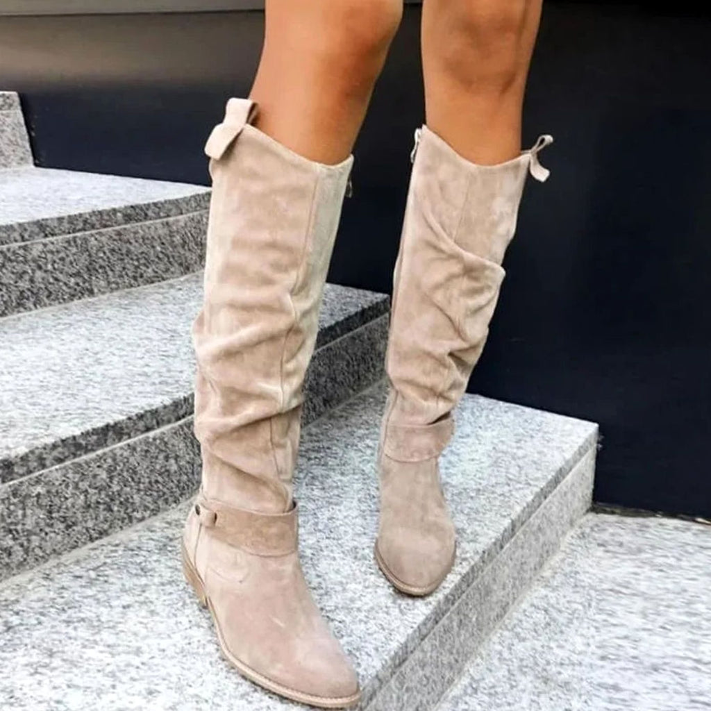Women's Buckle-Strap Slouchy Boots with Suede-Look Finish