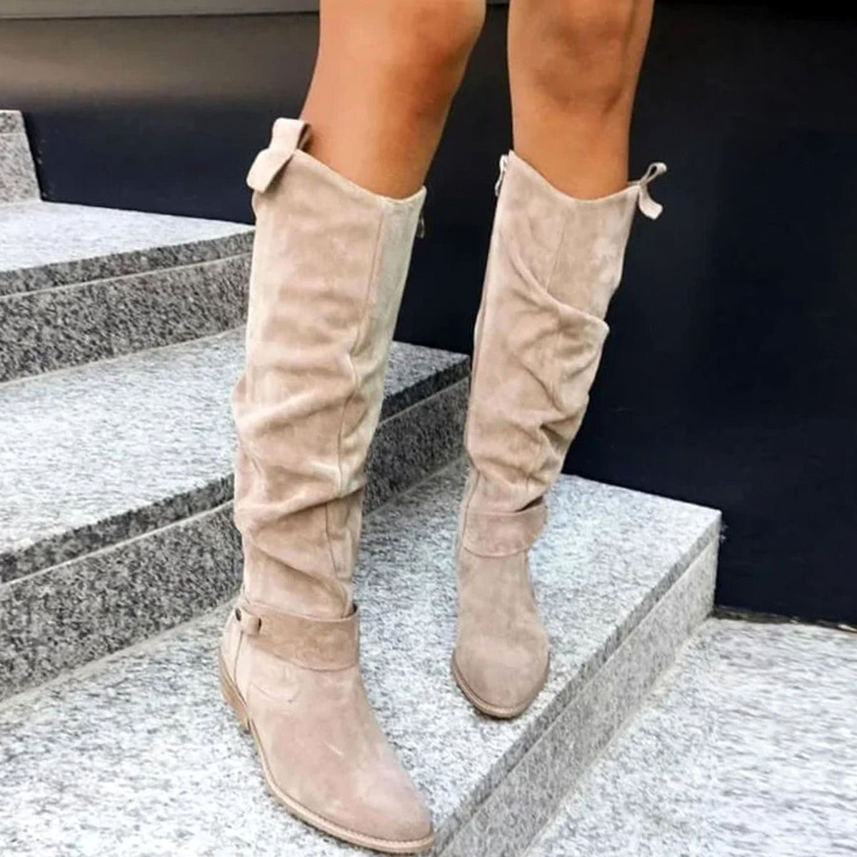 Women's Buckle-Strap Slouchy Boots with Suede-Look Finish