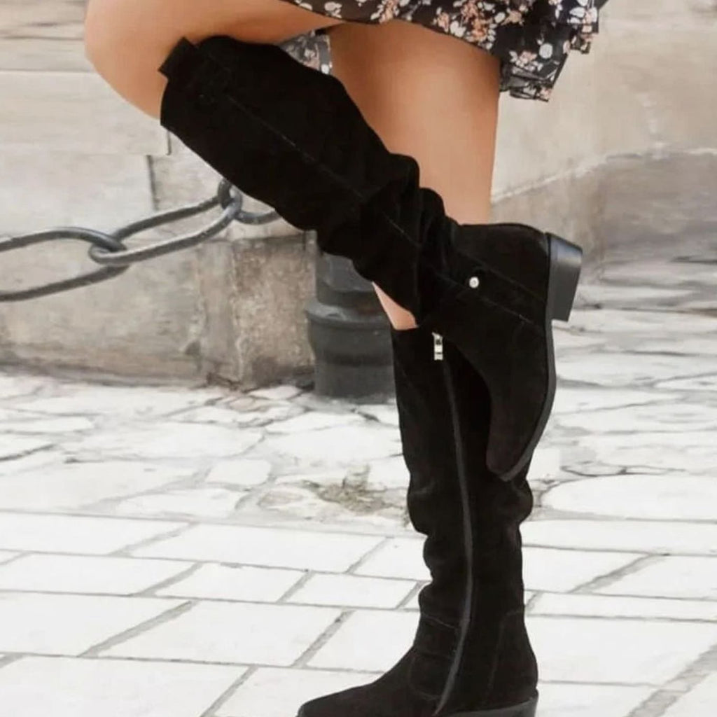 Women's Buckle-Strap Slouchy Boots with Suede-Look Finish