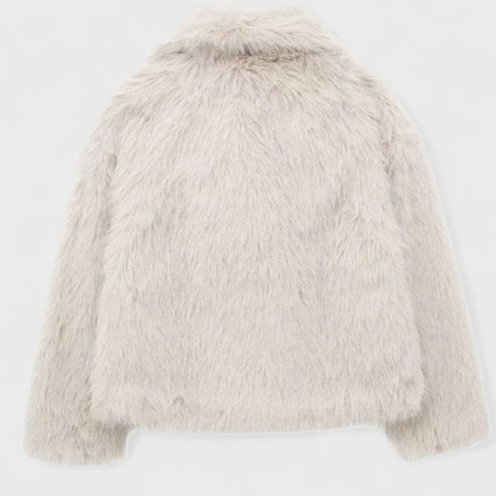 Women's Short Plush Faux Fur Jacket with Face-Framing Collar