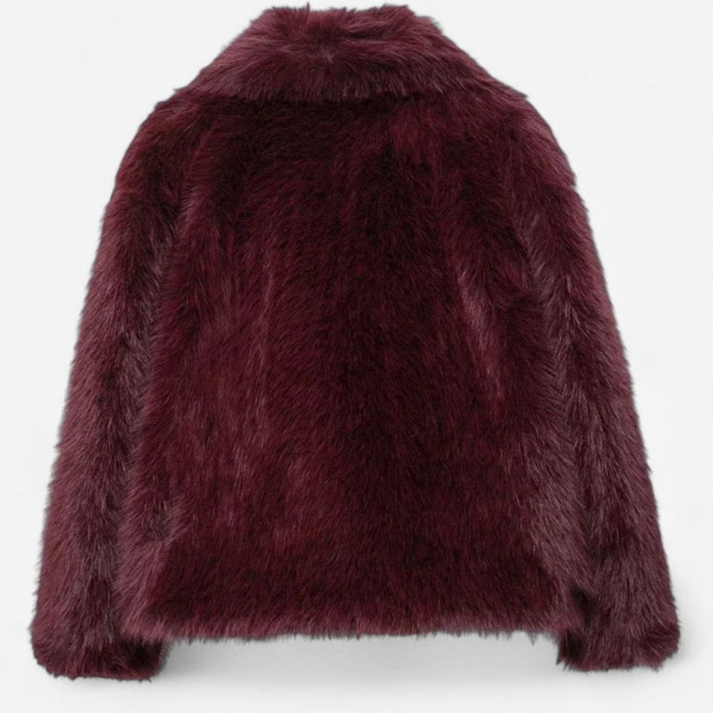 Women's Short Plush Faux Fur Jacket with Face-Framing Collar
