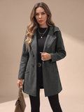 Women's Double-Breasted Wool-Blend Coat with Patch Pockets - Dark Gray