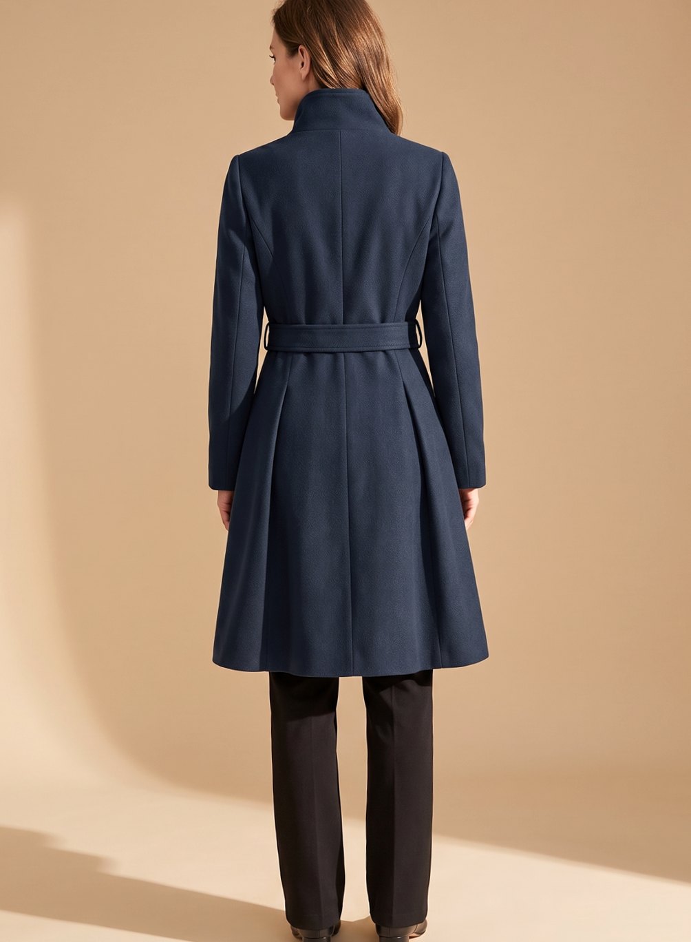 Women's Wool-Blend Flared Pleat Coat with Wide Notched Lapels